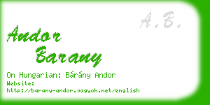 andor barany business card